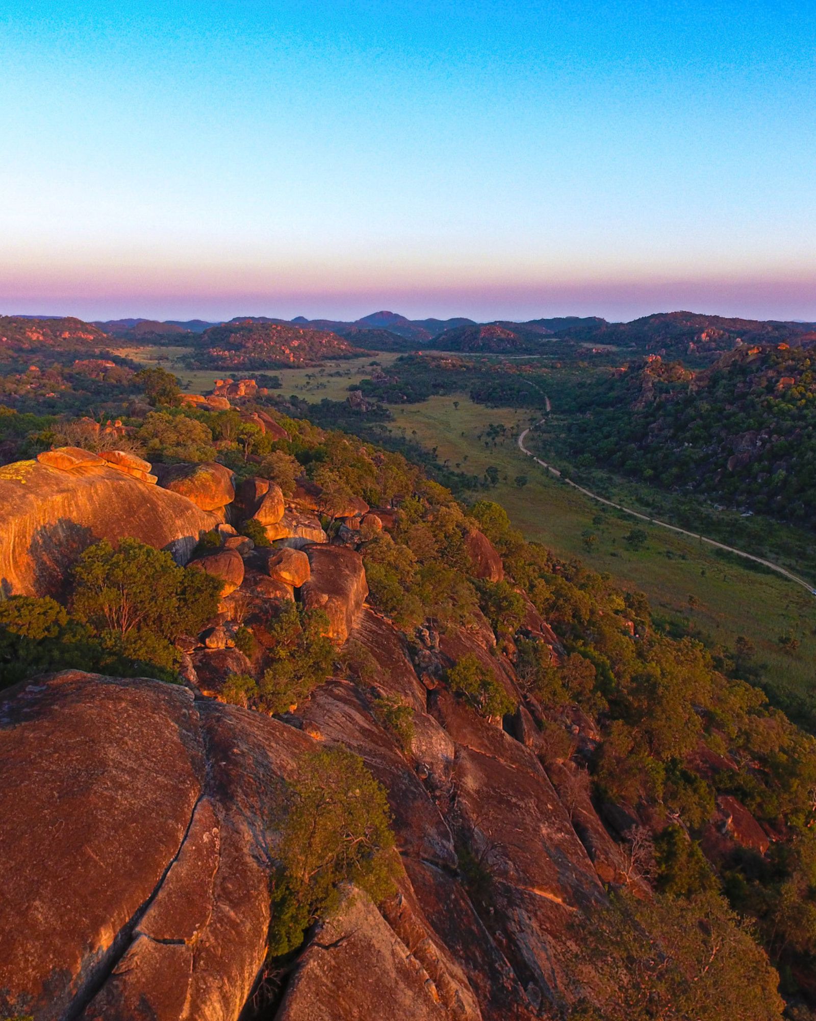 Green summer hills and granite kopjes in Matobo