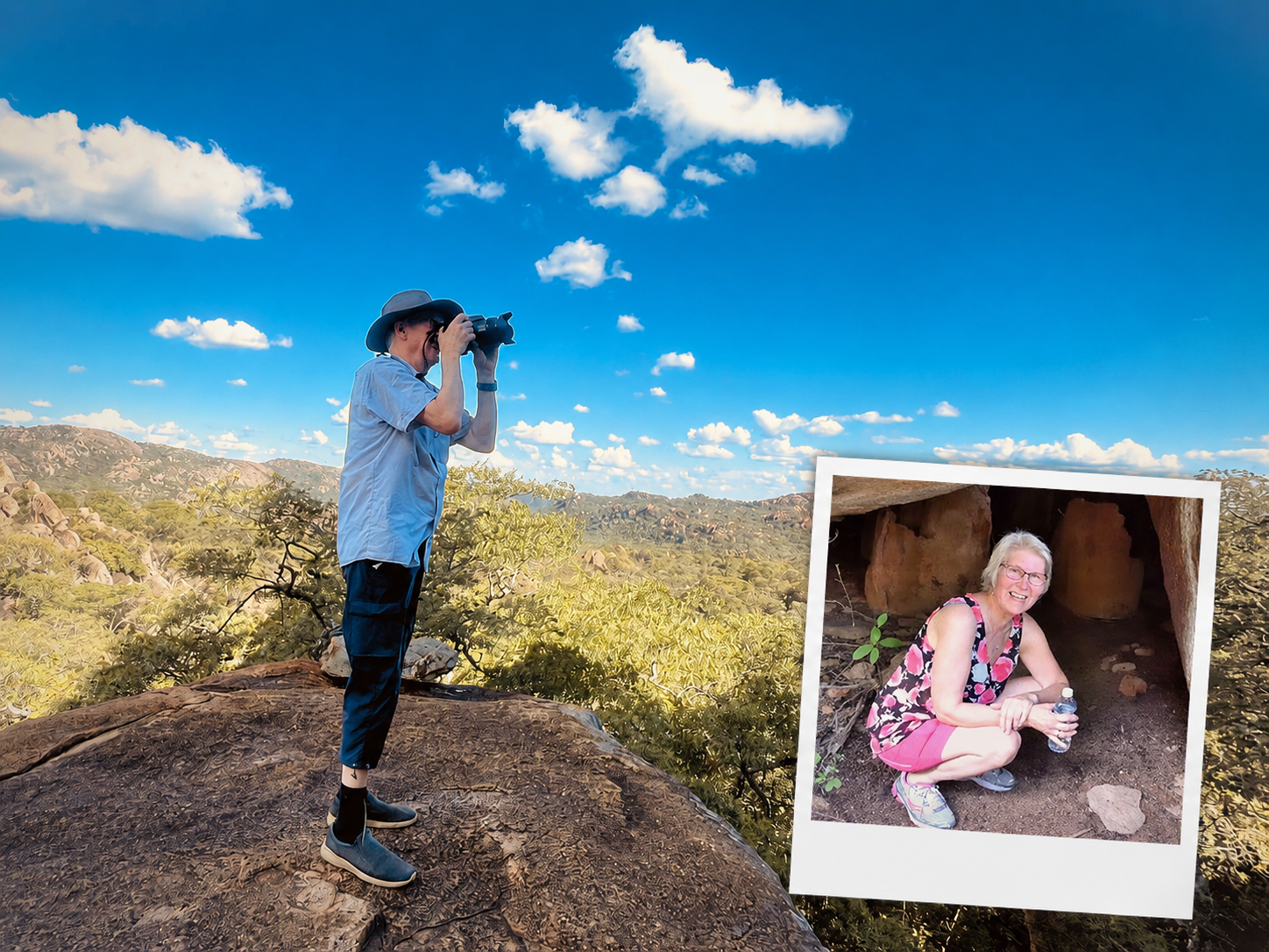 Guest photographing the Matobo valley from a granite kopje