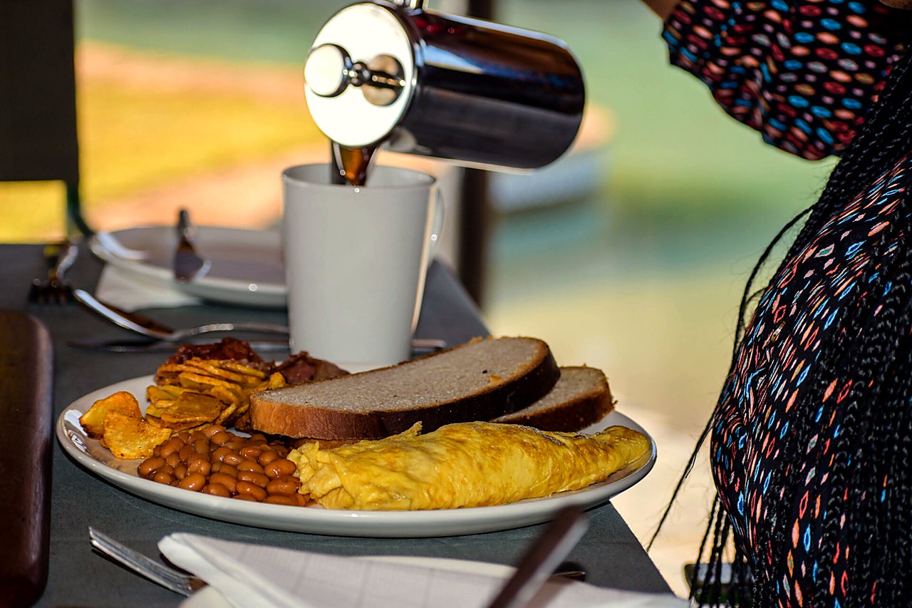Fresh breakfast and coffee served at Matobo Hills Lodge the morning after a wedding.