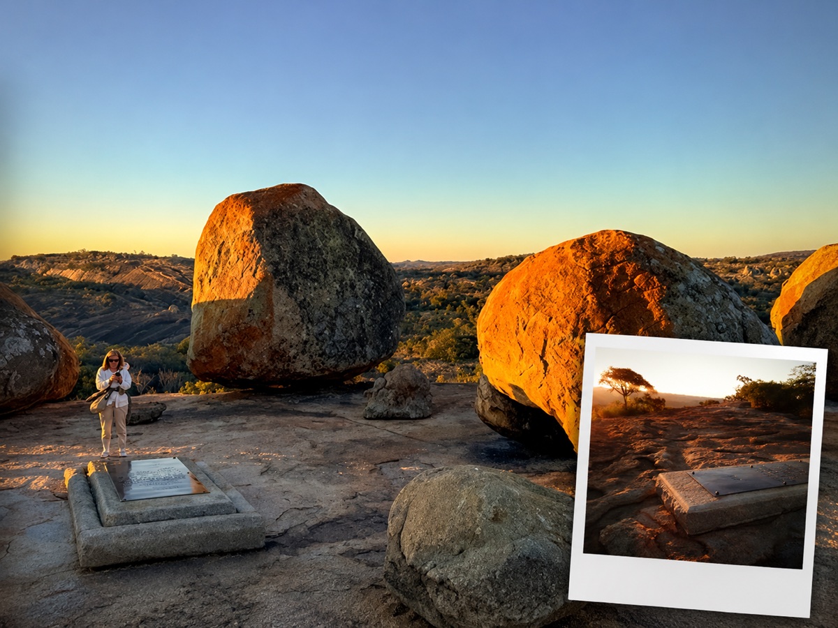 Sunset over the granite at View of the World in Matobo